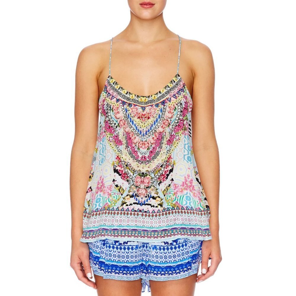 Camilla T Back Shoestring Strap Top Under My Size XS